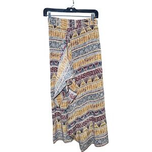 Kriss Kross Vintage 90s 100% Silk Geometric Tribal Maxi Skirt Small Mustard